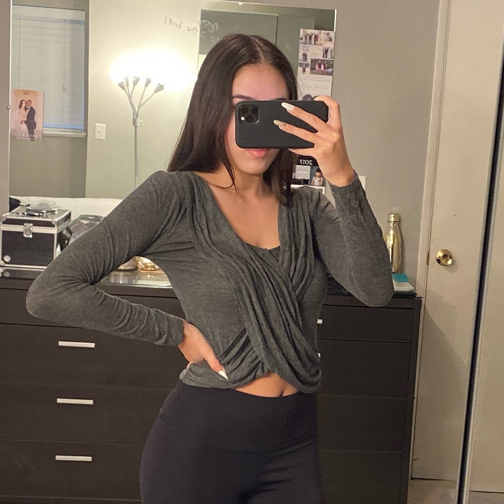 One Story Grey Wrap Long Sleeve